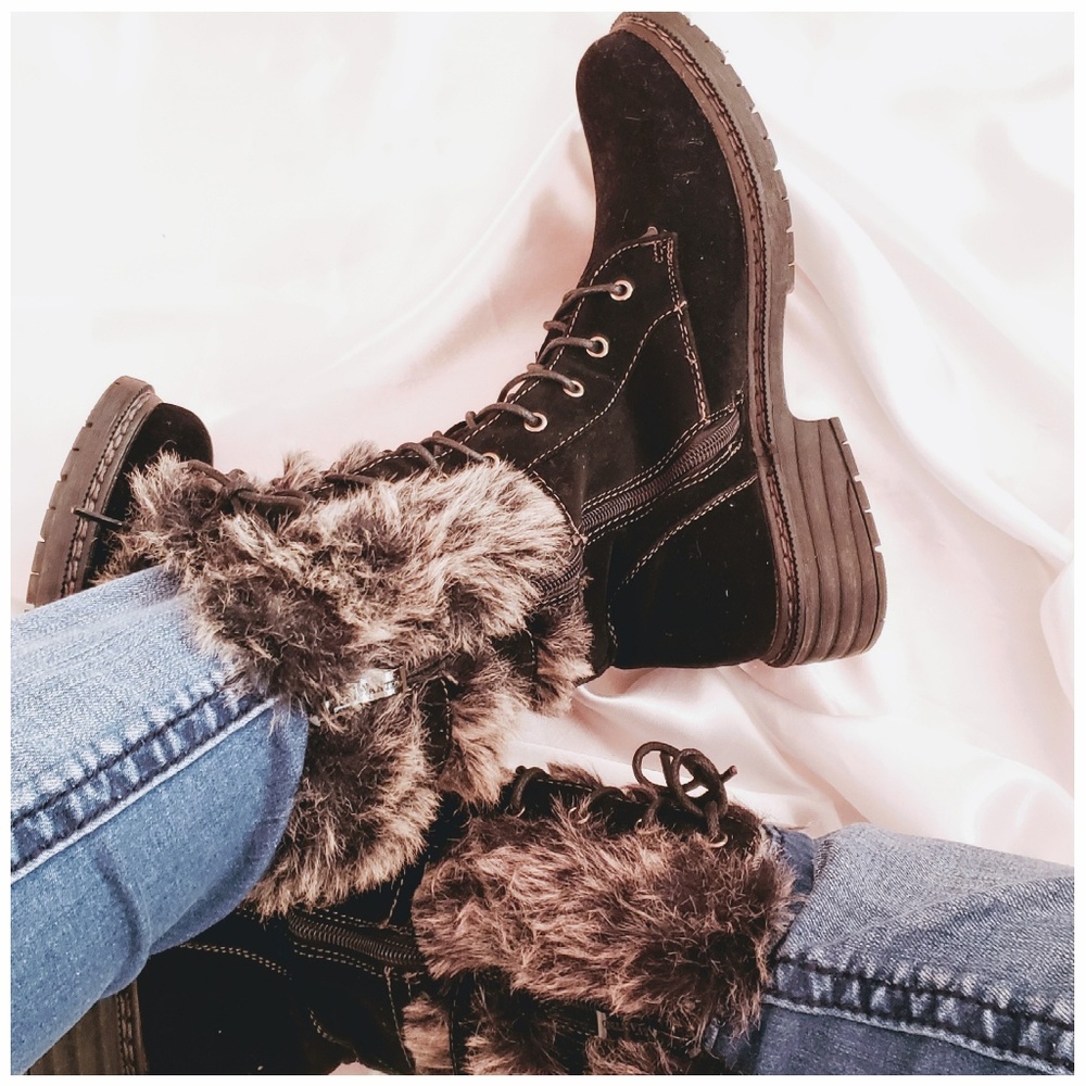 Water Resistant Faux Fur trimmed Bootie (Brown) - Picture 1 of 6